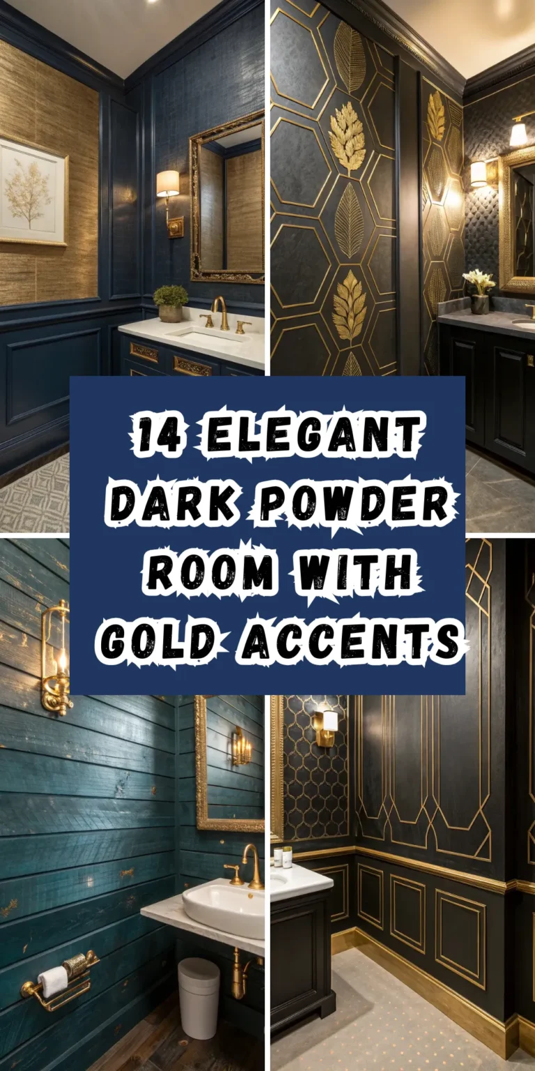 14 Elegant Dark Powder Room with Gold Accents and Textured Wall Design Guide