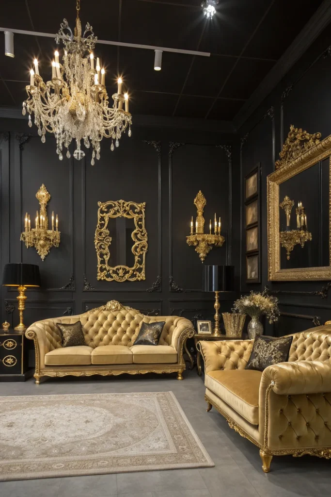 15 Luxury Black and Gold Living Room Decor Ideas 11 sg 10