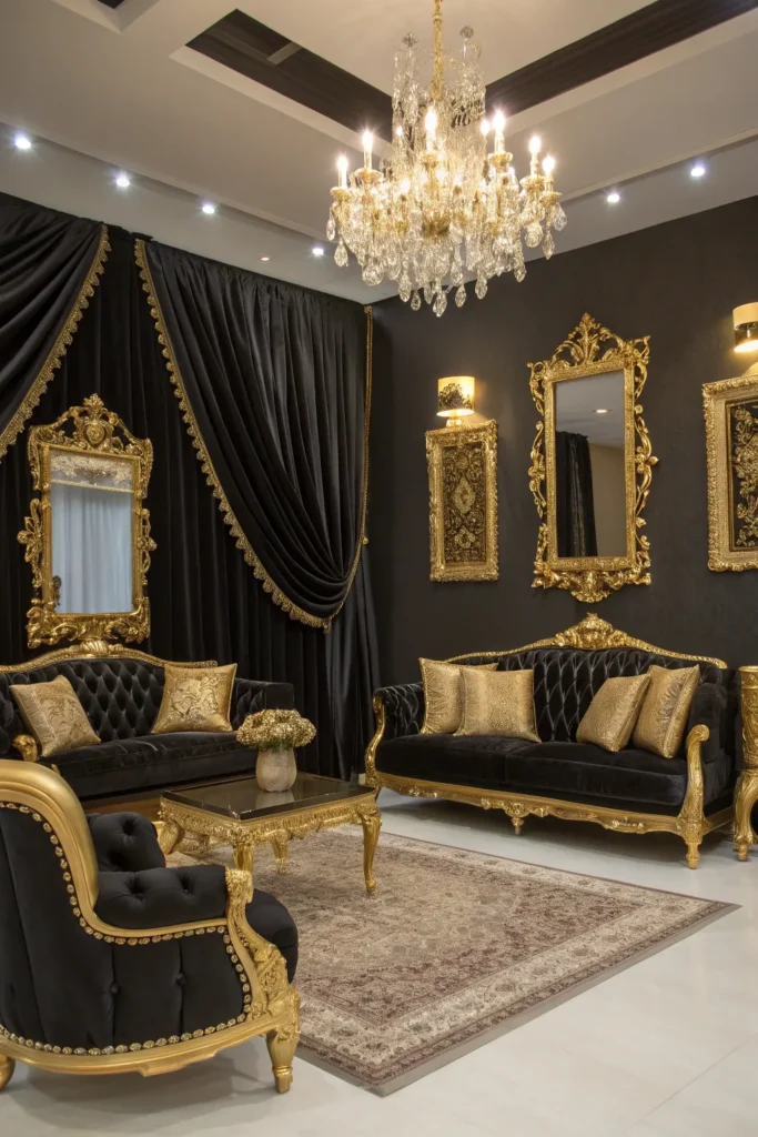 15 Luxury Black and Gold Living Room Decor Ideas 12 sg 11