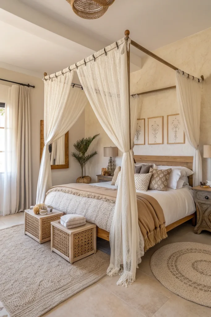 14 Boho Bedroom with Canopy Ideas to Bring Softness to Your Room 13 sw 12 2