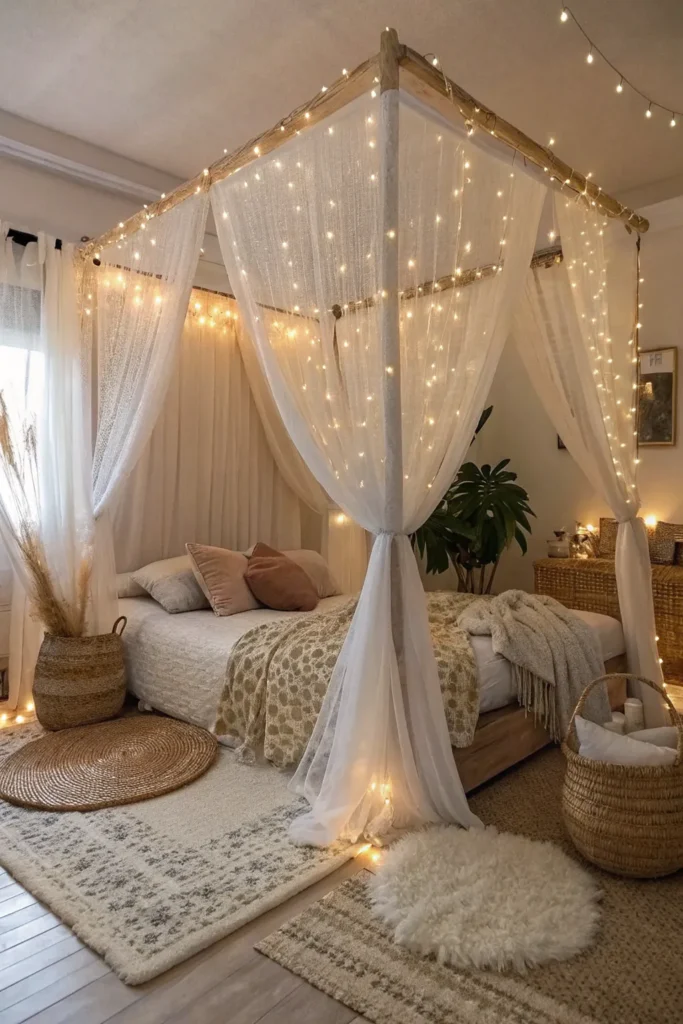 14 Boho Bedroom with Canopy Ideas to Bring Softness to Your Room 6 sw 5 2
