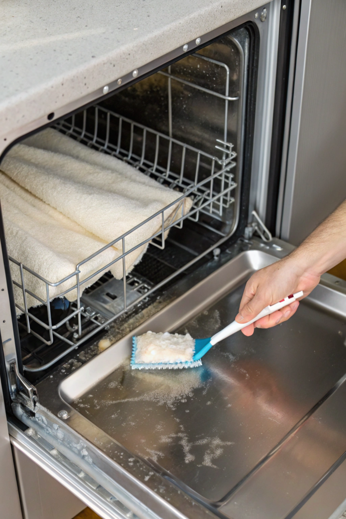 Deep Clean Your Dishwasher FAST Using Stuff You Already Own 3 a detailed view of an open dishwasher door focusi