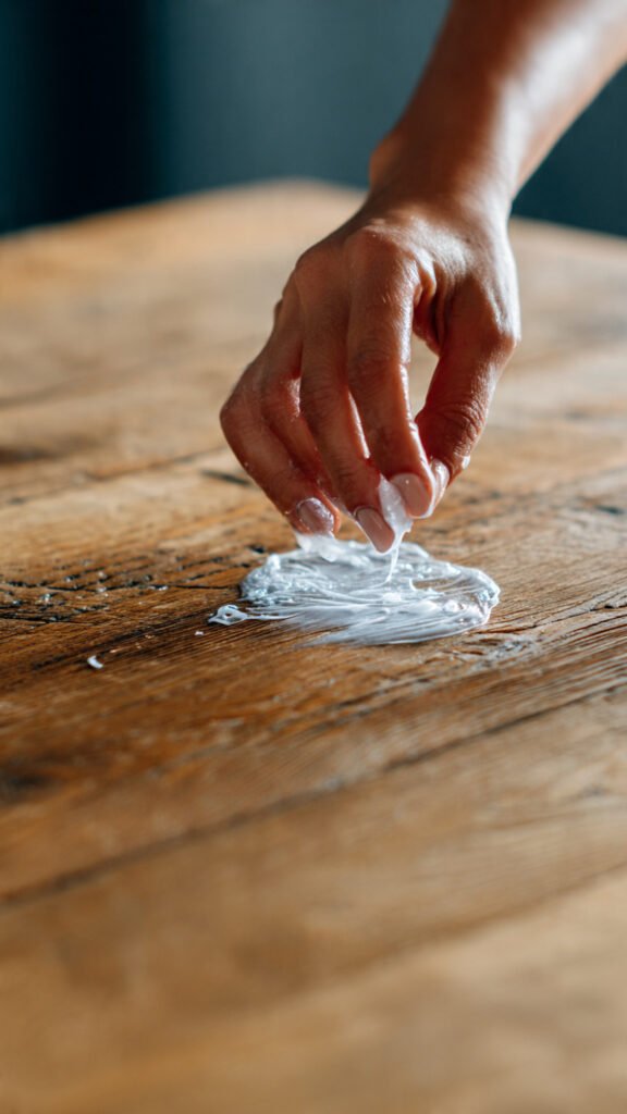 How to Remove Water Stains from Wood Furniture on a Budget 4 a person applying petroleum jelly to a