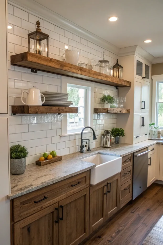 15 Farmhouse Kitchen Shelves Ideas 4 gk 3
