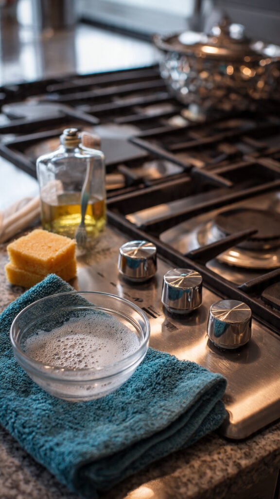 How to Deep Clean Your Gas Stove in a Few Simple Steps 7 kitchen close up focused on stove control knobs