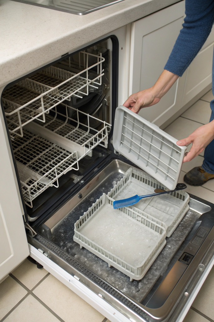 Deep Clean Your Dishwasher FAST Using Stuff You Already Own 4 step 1 clean the dishwasher filter the filter tra