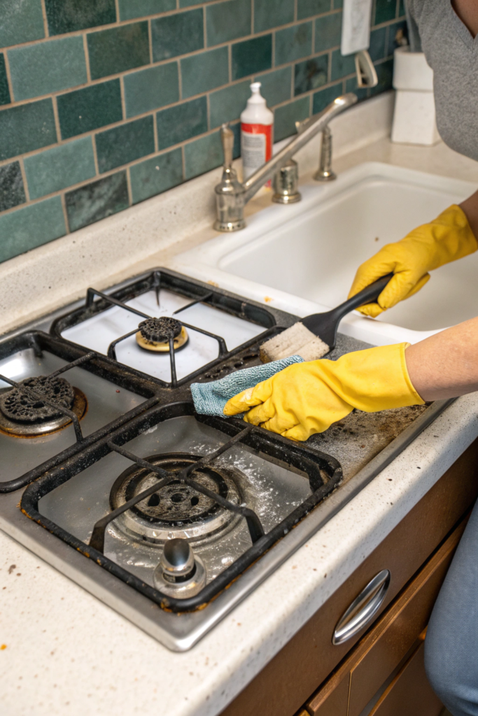 How to Deep Clean Your Gas Stove in a Few Simple Steps 3 step 1 remove and soak stove grates stove grates