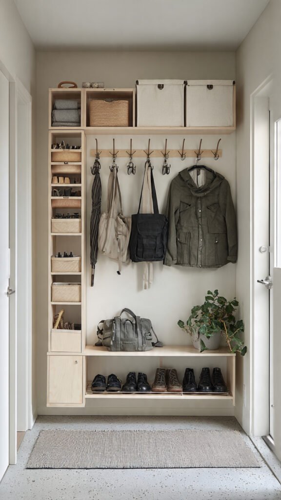 Small Entryway Organization Guide: Smart Solutions That Make Tiny Spaces Work Harder 2 a room with vertical storage solutions including