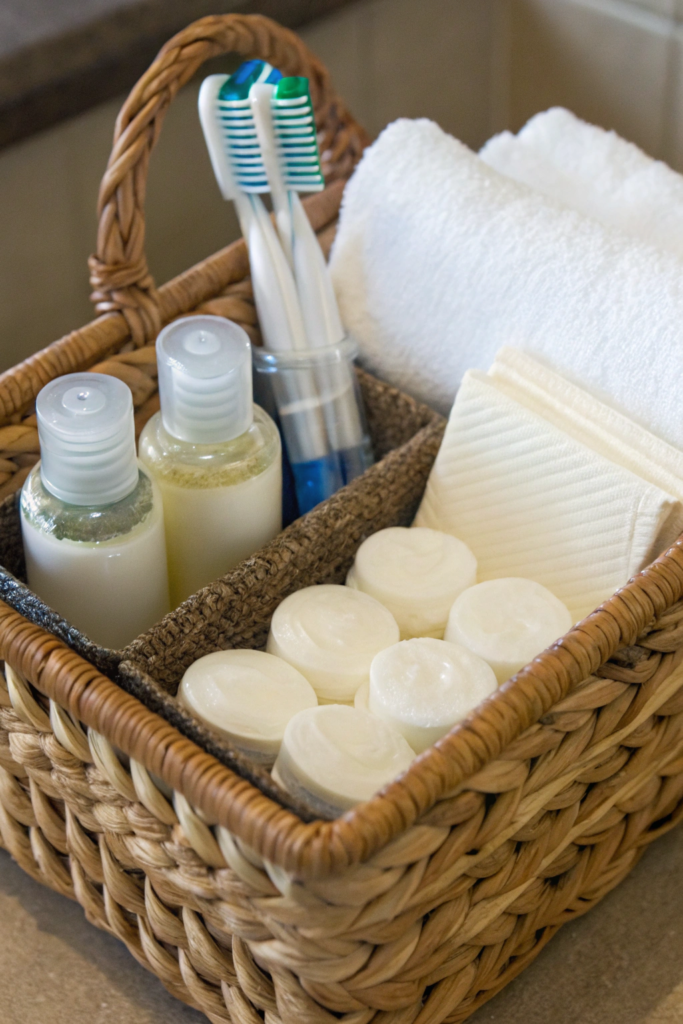 What To Put In Basket On Back Of Toilet: 15 Genius & Easy Ideas 5 idea 6 guest toiletries make visitors feel welco