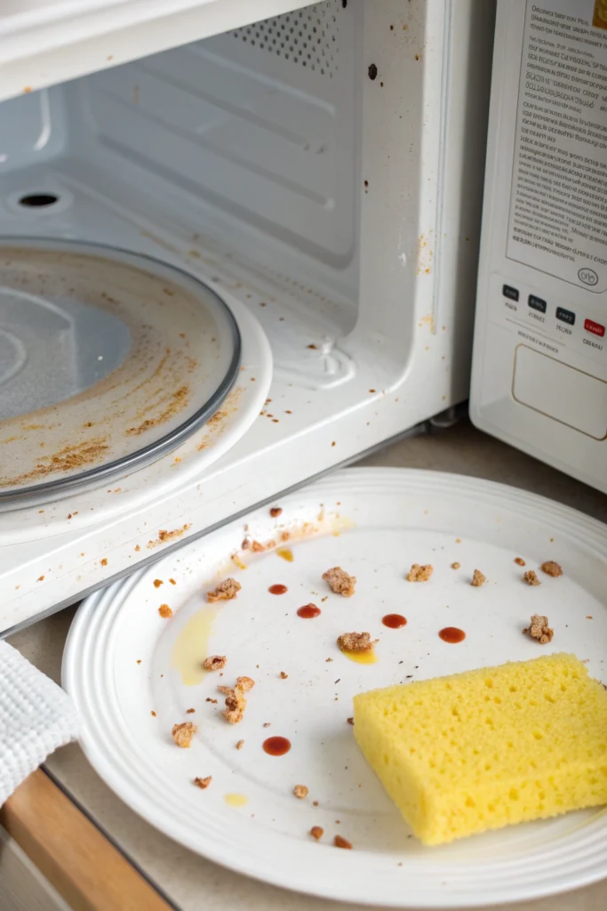 Deep Clean Your Microwave FAST Using Stuff You Own 2 a close up of a microwave turntable with small bak 1