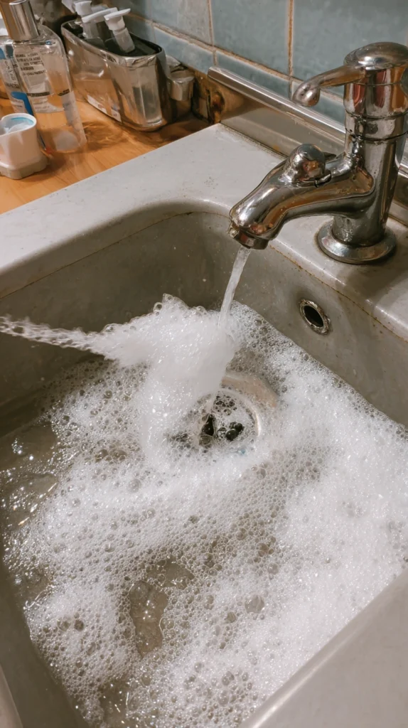 Clean Your Bathroom Sink FAST in Under 10 Minutes 3 zainy A bathroom sink covered in baking soda as clear vinegar 340e865d ba03 41f7 ac93 7055abd9e7a2 1