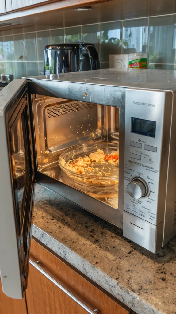 Deep Clean Your Microwave FAST Using Stuff You Own 5 zainy A modern kitchen microwave with the door open showing l 50dde002 2250 426d af94 d01a2c39782c 1