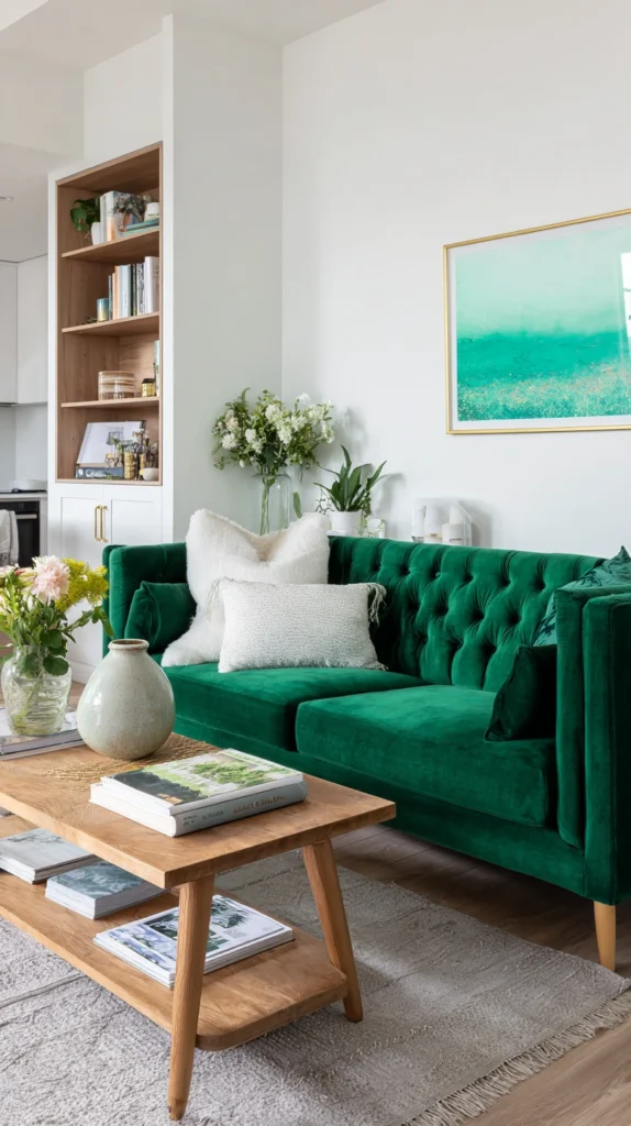 15 Green Velvet Sofa Living Room Ideas for a Rich Inviting Space 2 ds 1 1