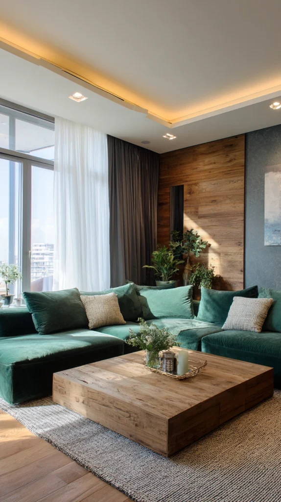 15 Green Velvet Sofa Living Room Ideas for a Rich Inviting Space 15 ds 14 1