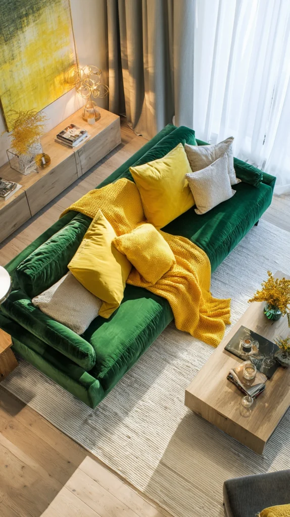 15 Green Velvet Sofa Living Room Ideas for a Rich Inviting Space 9 ds 8 1