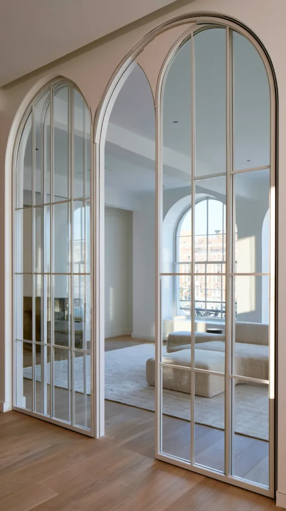 15 Arched Cabinet & Doorway Ideas That Add Instant Character 8 zainy 7.Internal glazed doors with tall arched glass panels f ff07108e 9de4 40c7 aa51 5f05c3a3b20a 2